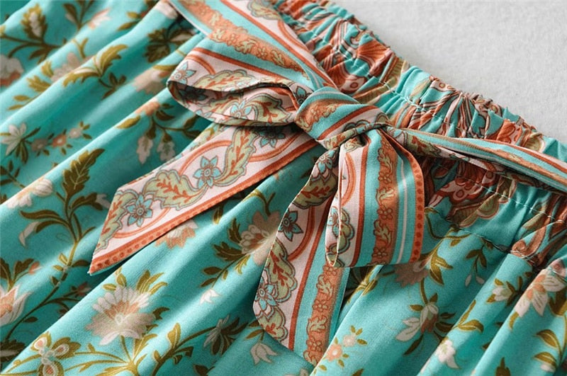 Two Piece Pale Mint Green Boho Wide Leg Pant & Matching Camis Set