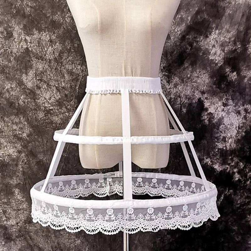 Lolita Fishbone Hollow Bird Cage Skirt Victorian Petticoat 2 Hoops Crinoline Embroidery Floral Lace Underskirt