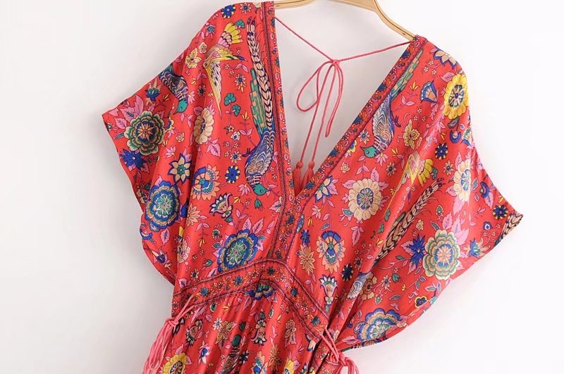 Peacock Print Summer Boho Dress Three Colours