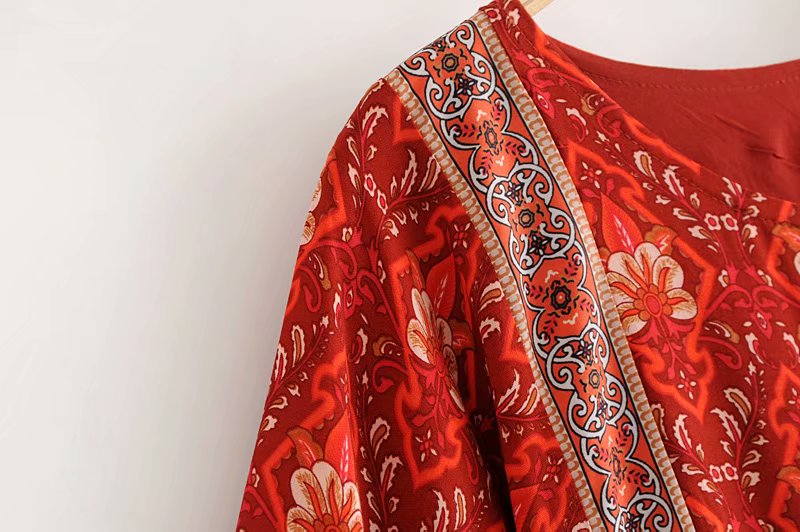 Kaia Boho Rust Red Long Top Mini Dress