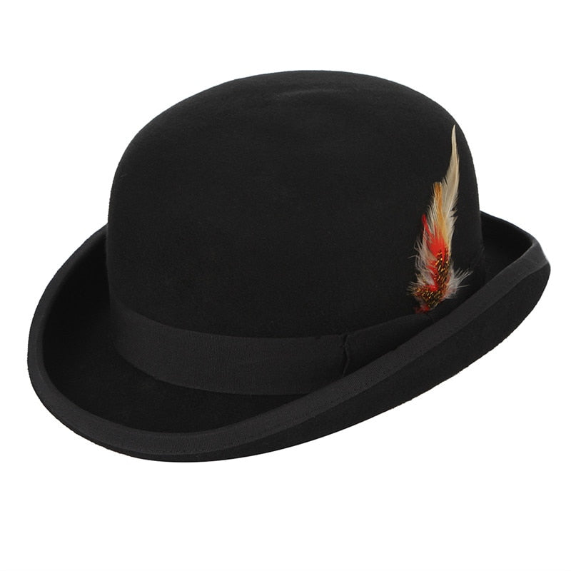 Black Derby Bowler Hat 100% Wool Felt