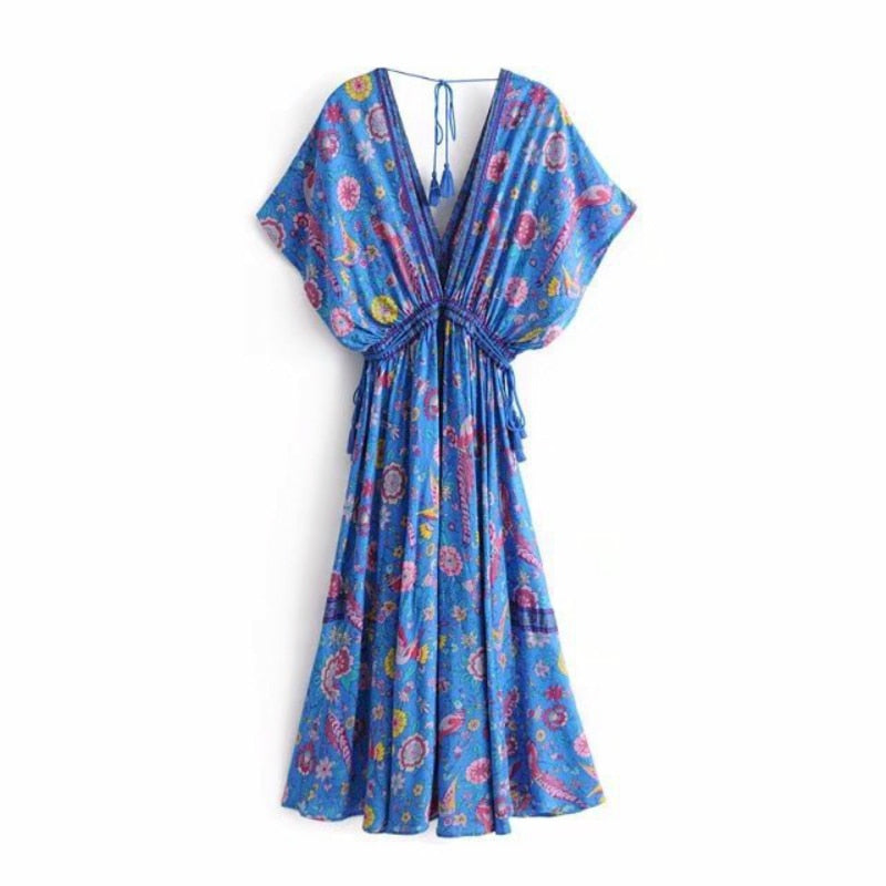 Peacock Print Summer Boho Dress Three Colours