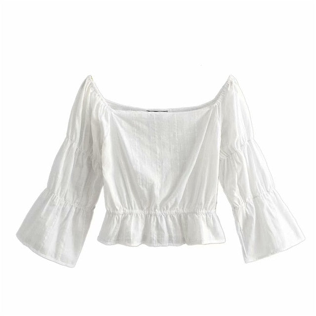 Boat Neck Cotton Boho Cropped Blouse
