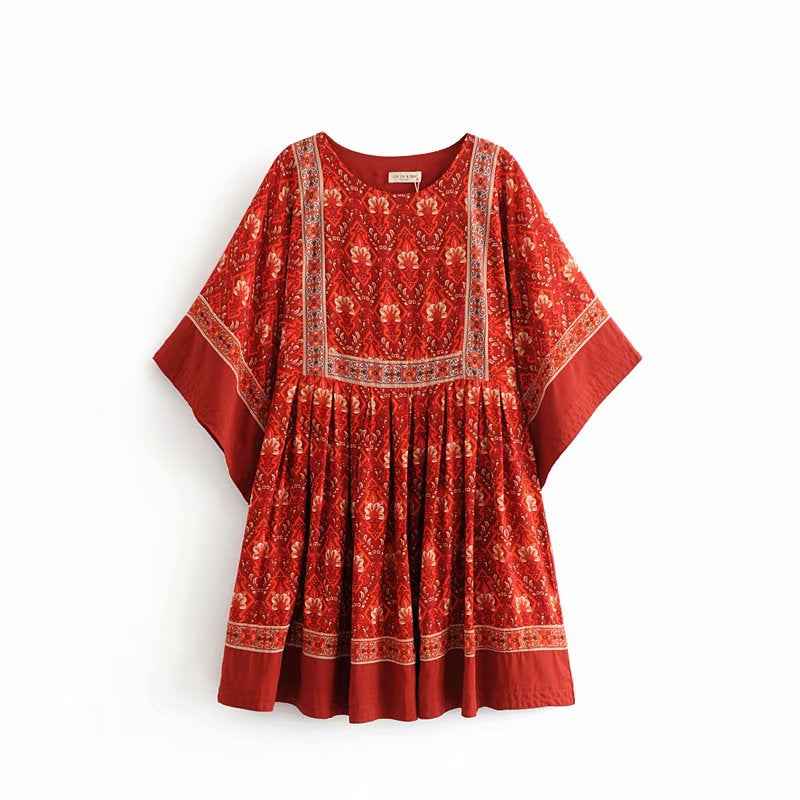 Kaia Boho Rust Red Long Top Mini Dress