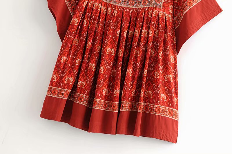 Kaia Boho Rust Red Long Top Mini Dress