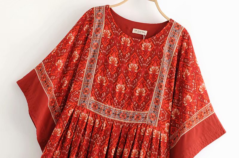Kaia Boho Rust Red Long Top Mini Dress