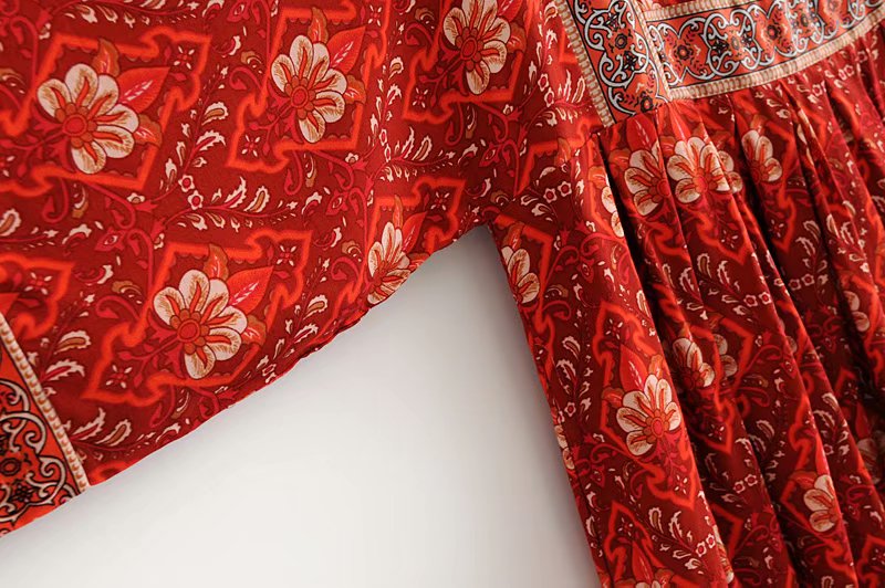 Kaia Boho Rust Red Long Top Mini Dress