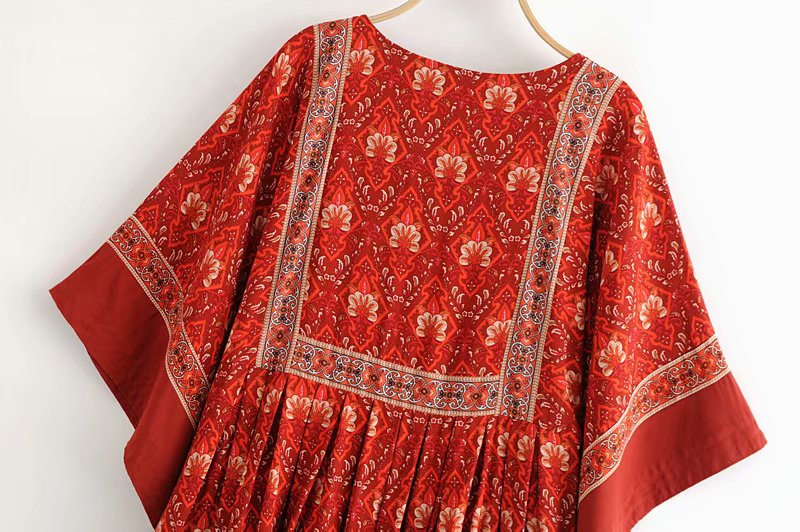 Kaia Boho Rust Red Long Top Mini Dress
