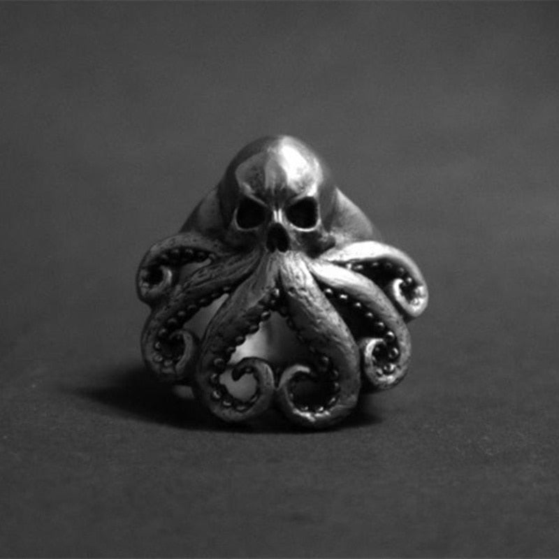 Mens Octopus Skull Ring Stainless Steel Pirate Ring