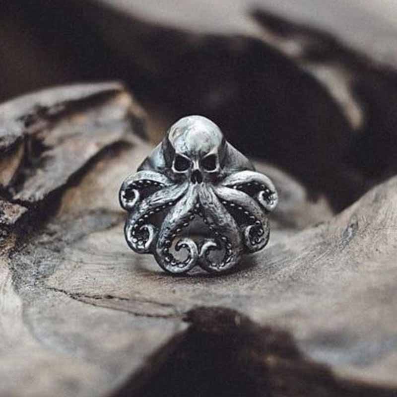 Mens Octopus Skull Ring Stainless Steel Pirate Ring