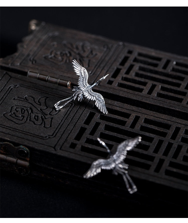 Flying Crane Stud Earrings 925 Sterling Silver