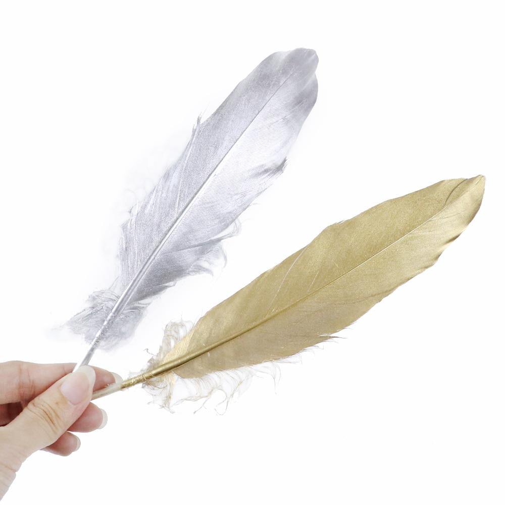 24 Glittery Gold Goose Feathers for Crafts - Woodland Gatherer