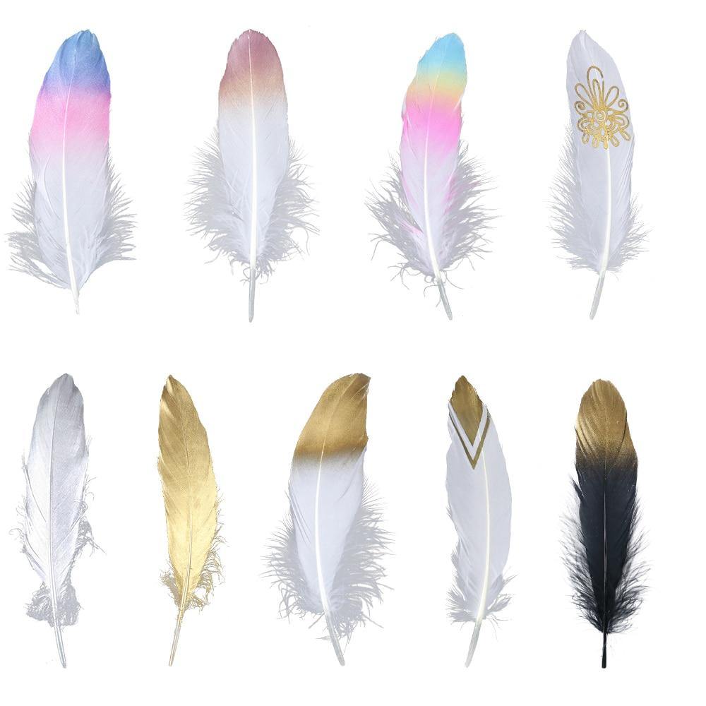 24 Glittery Gold Goose Feathers for Crafts - Woodland Gatherer