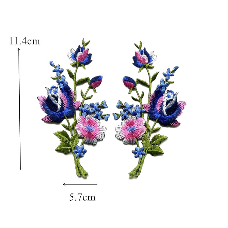 2PCS Flowers Embroidery Appliqués Patches Sew Iron On DIY Craft