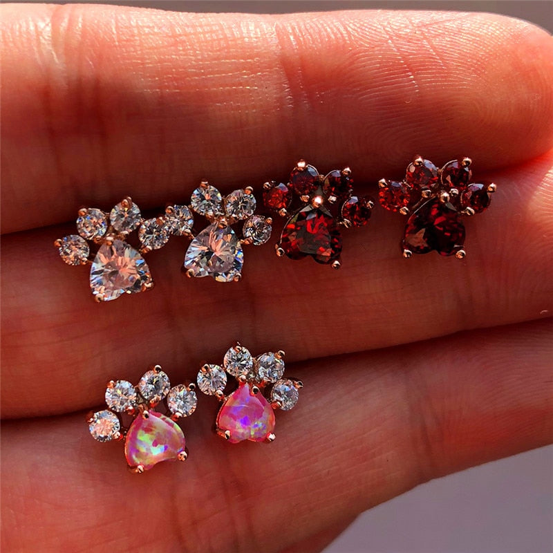 Pet Paw Rose Gold Cubic Zirconia Stud Earrings
