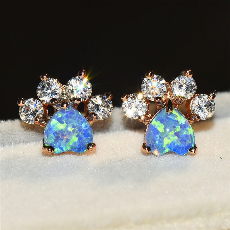 Pet Paw Rose Gold Cubic Zirconia Stud Earrings