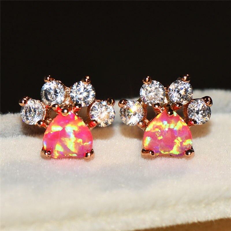 Pet Paw Rose Gold Cubic Zirconia Stud Earrings