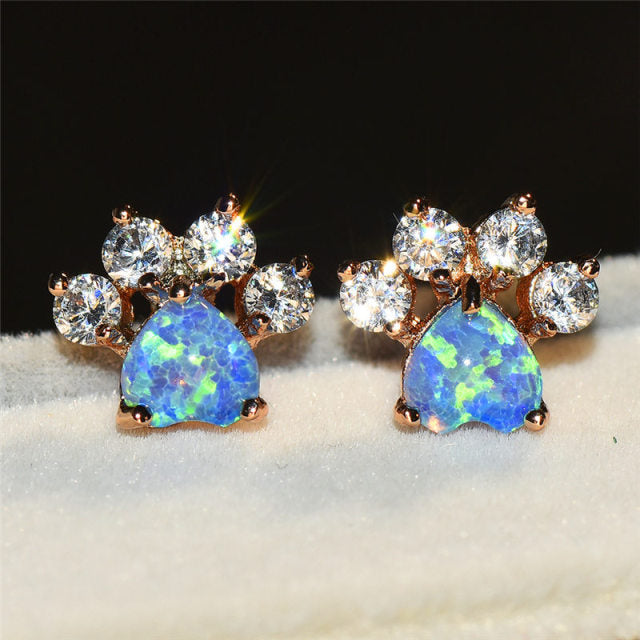 Pet Paw Rose Gold Cubic Zirconia Stud Earrings