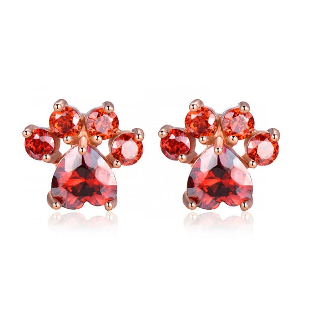 Pet Paw Rose Gold Cubic Zirconia Stud Earrings