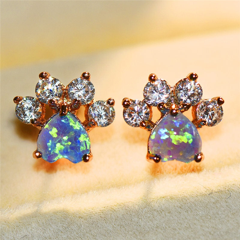 Pet Paw Rose Gold Cubic Zirconia Stud Earrings