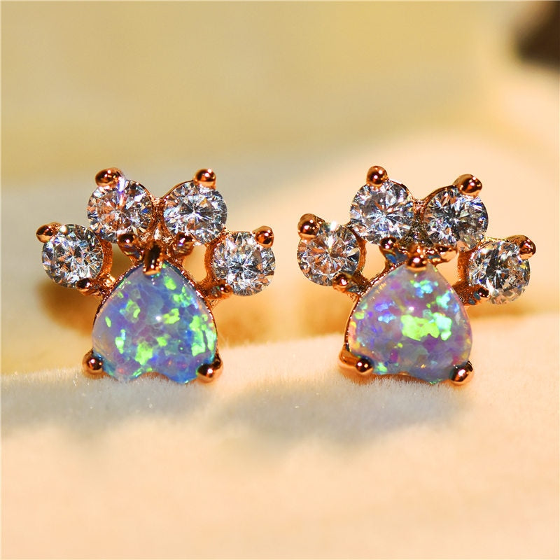 Pet Paw Rose Gold Cubic Zirconia Stud Earrings