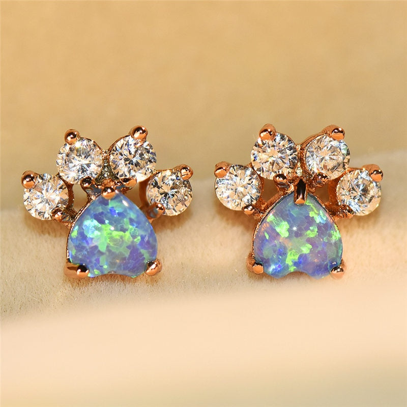 Pet Paw Rose Gold Cubic Zirconia Stud Earrings