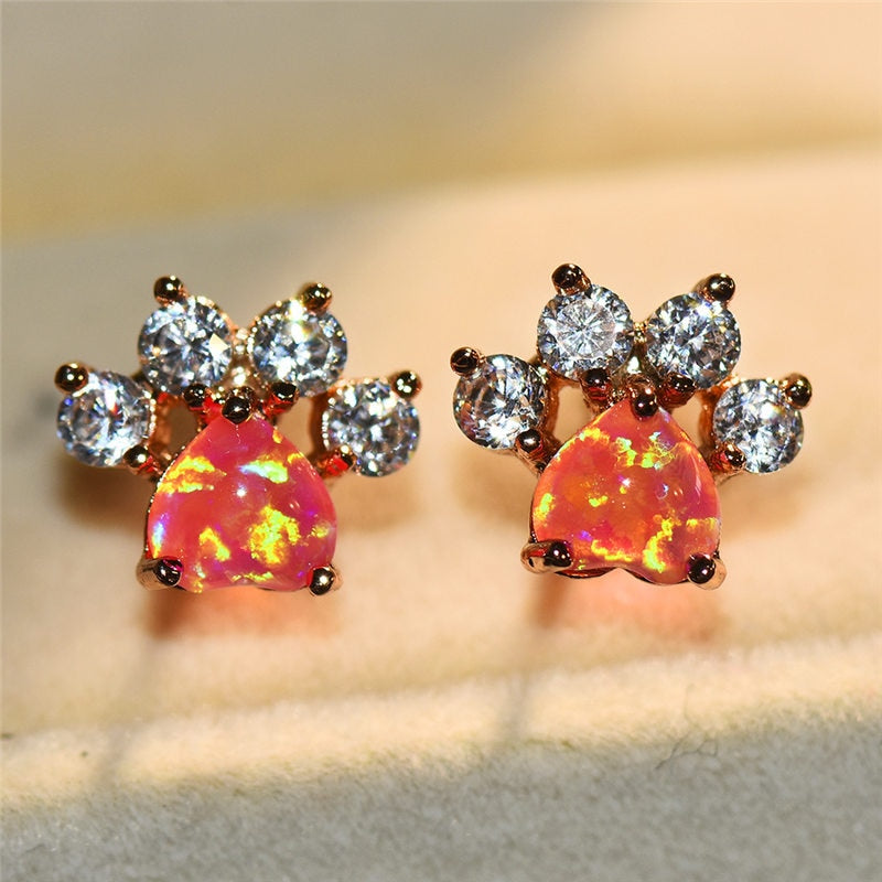 Pet Paw Rose Gold Cubic Zirconia Stud Earrings