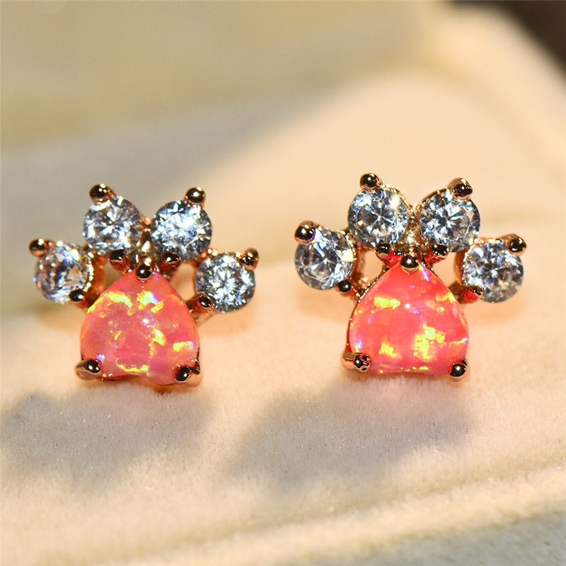 Pet Paw Rose Gold Cubic Zirconia Stud Earrings