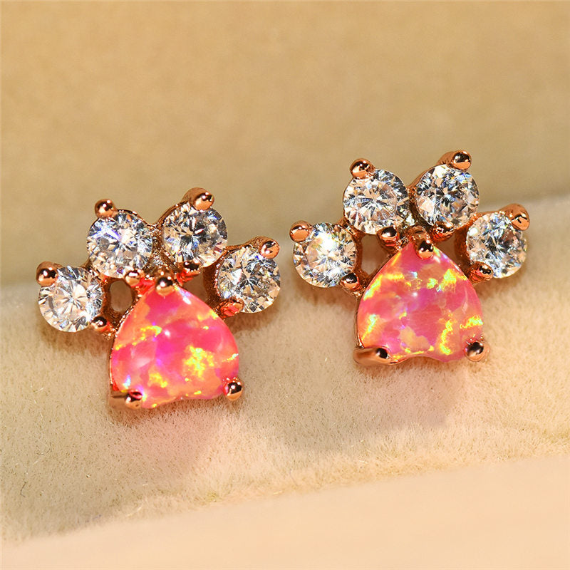Pet Paw Rose Gold Cubic Zirconia Stud Earrings