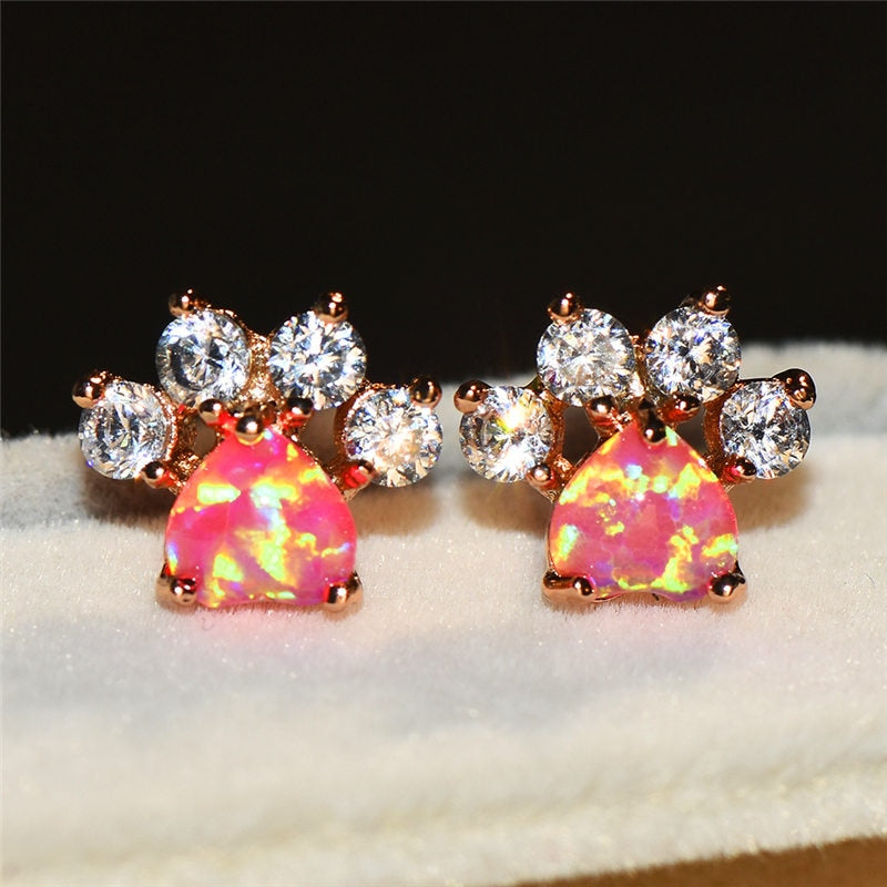 Pet Paw Rose Gold Cubic Zirconia Stud Earrings
