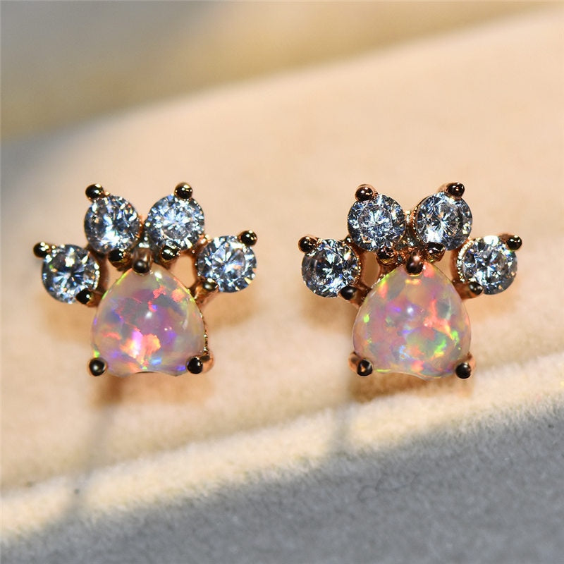 Pet Paw Rose Gold Cubic Zirconia Stud Earrings