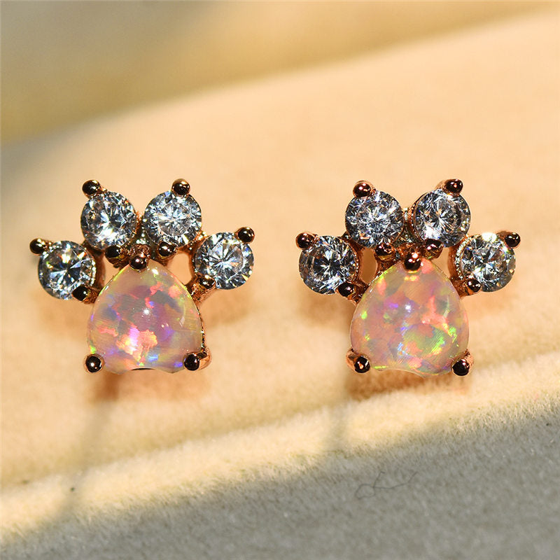 Pet Paw Rose Gold Cubic Zirconia Stud Earrings
