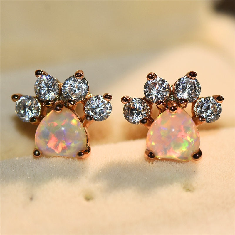 Pet Paw Rose Gold Cubic Zirconia Stud Earrings