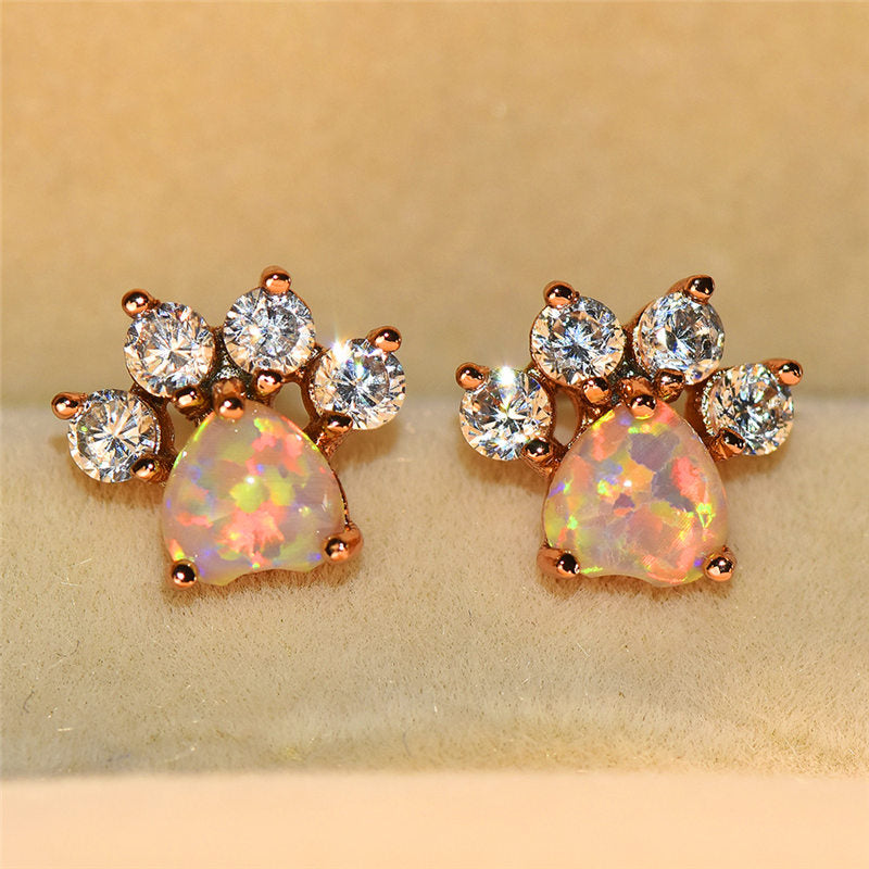 Pet Paw Rose Gold Cubic Zirconia Stud Earrings