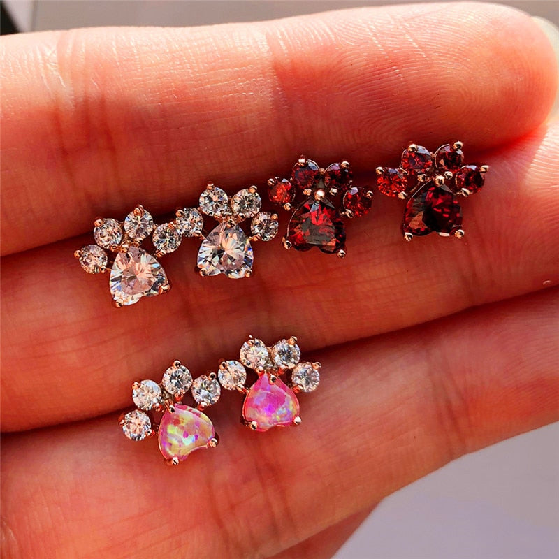 Pet Paw Rose Gold Cubic Zirconia Stud Earrings