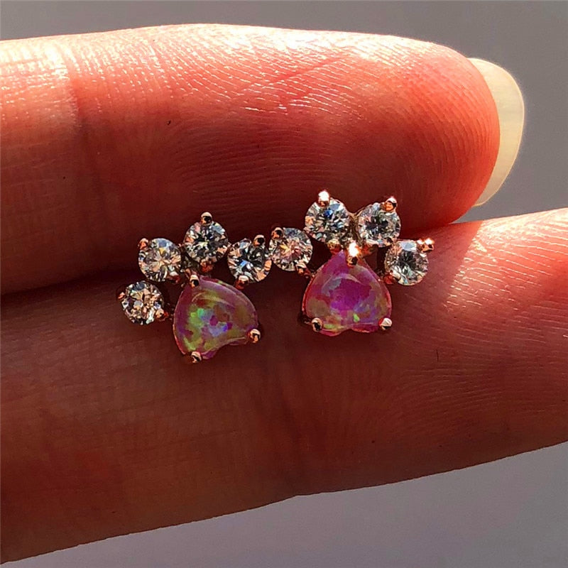 Pet Paw Rose Gold Cubic Zirconia Stud Earrings