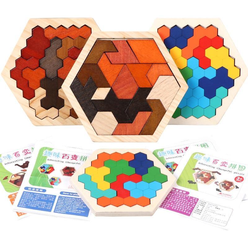 Wooden Hexagon Honeycomb Kids Puzzle Toy Colourful Shapes Educational Toys - Woodland Gatherer