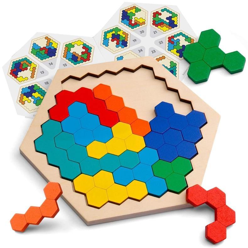 Wooden Hexagon Honeycomb Kids Puzzle Toy Colourful Shapes Educational Toys - Woodland Gatherer