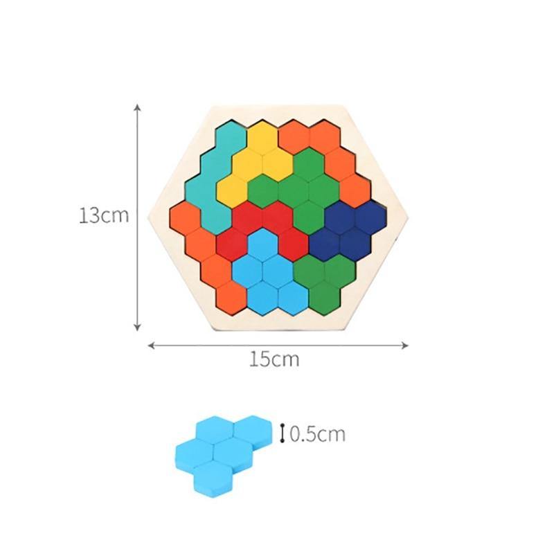 Wooden Hexagon Honeycomb Kids Puzzle Toy Colourful Shapes Educational Toys - Woodland Gatherer