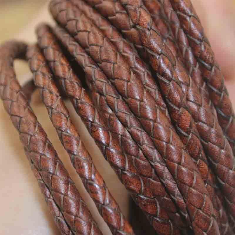 1 Meters Brown Handcrafted Round Braided Woven Genuine Leather Cords 3mm 4mm 5mm DIY Bracelet Jewellery Making - Woodland Gatherer