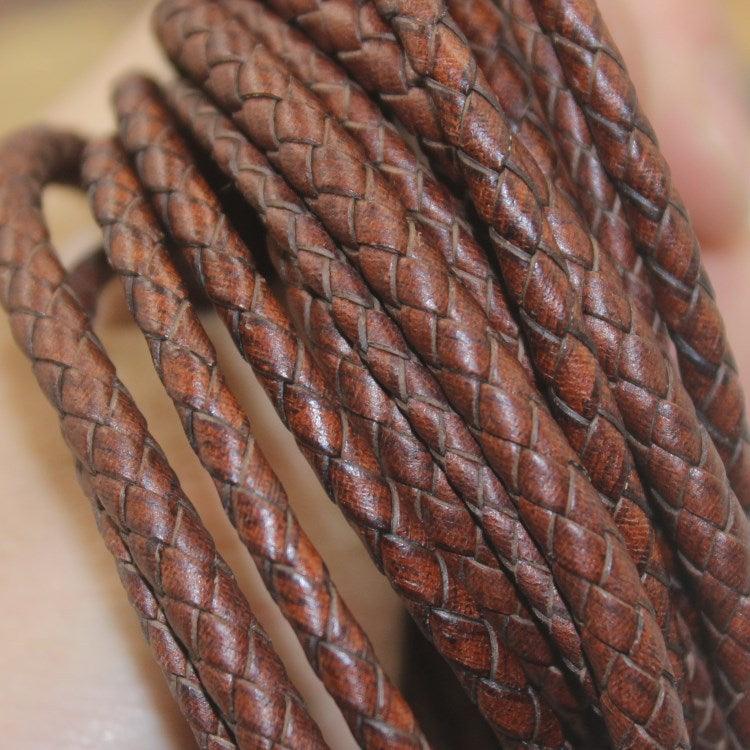 1 Meters Brown Handcrafted Round Braided Woven Genuine Leather Cords 3mm 4mm 5mm DIY Bracelet Jewellery Making - Woodland Gatherer