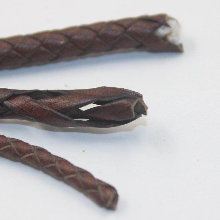 1 Meters Brown Handcrafted Round Braided Woven Genuine Leather Cords 3mm 4mm 5mm DIY Bracelet Jewellery Making - Woodland Gatherer