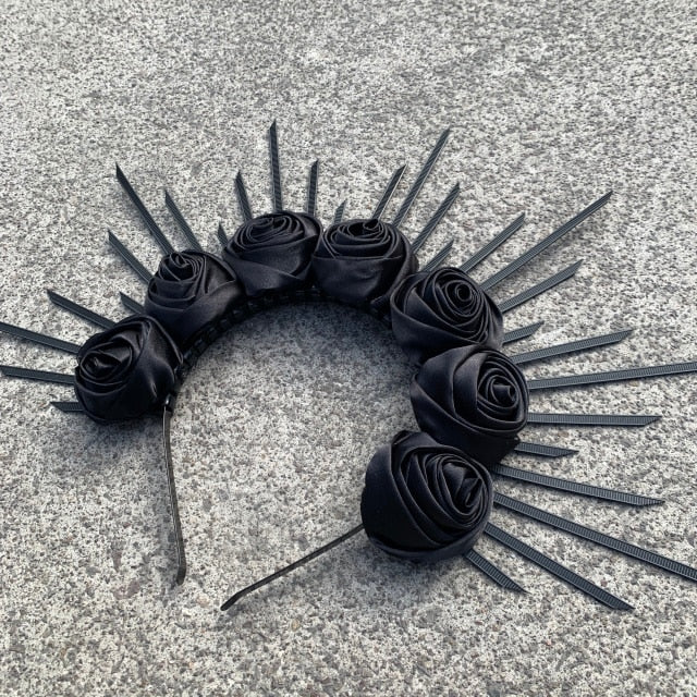 Rose Goddess Crown Spiked Halo Headband Met Gala Sunburst Headpiece