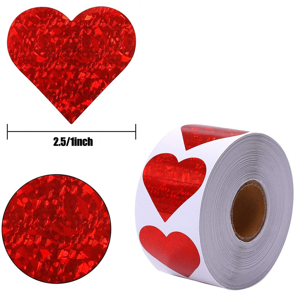 50-500pcs Red Heart Stickers Valentine's Day Paper