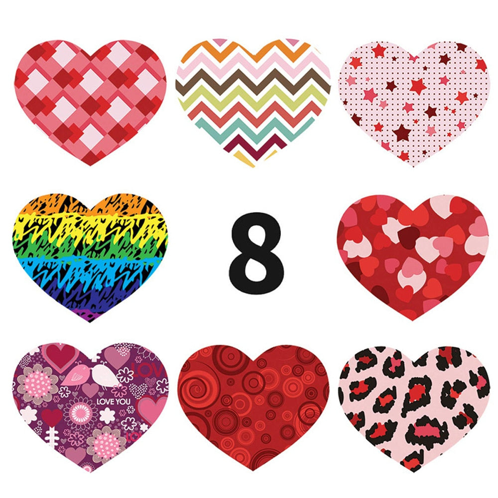 50-500pcs Red Heart Stickers Valentine's Day Paper