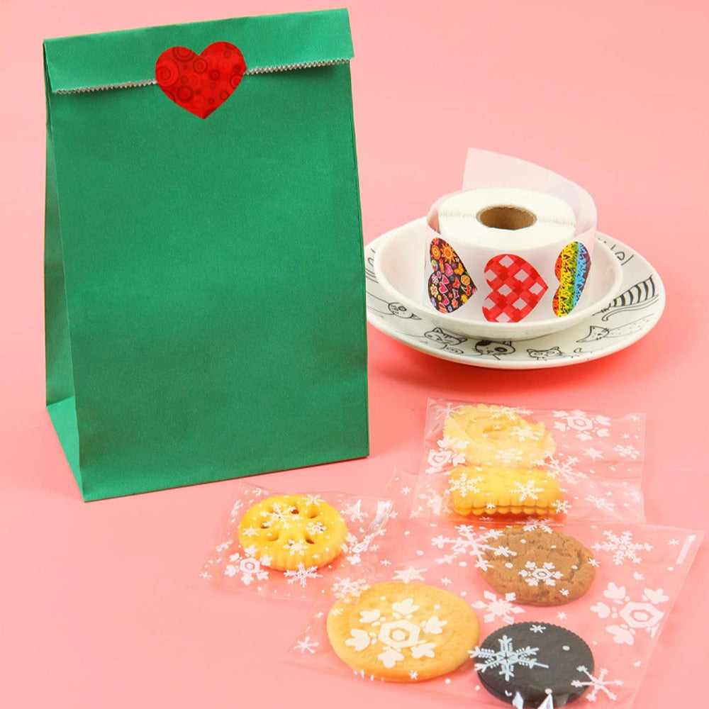 50-500pcs Red Heart Stickers Valentine's Day Paper