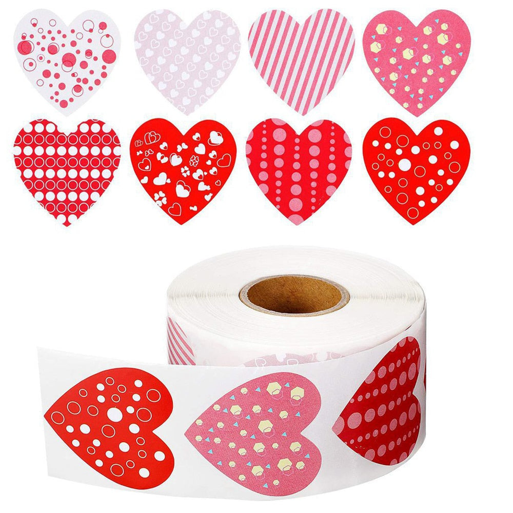 50-500pcs Red Heart Stickers Valentine's Day Paper