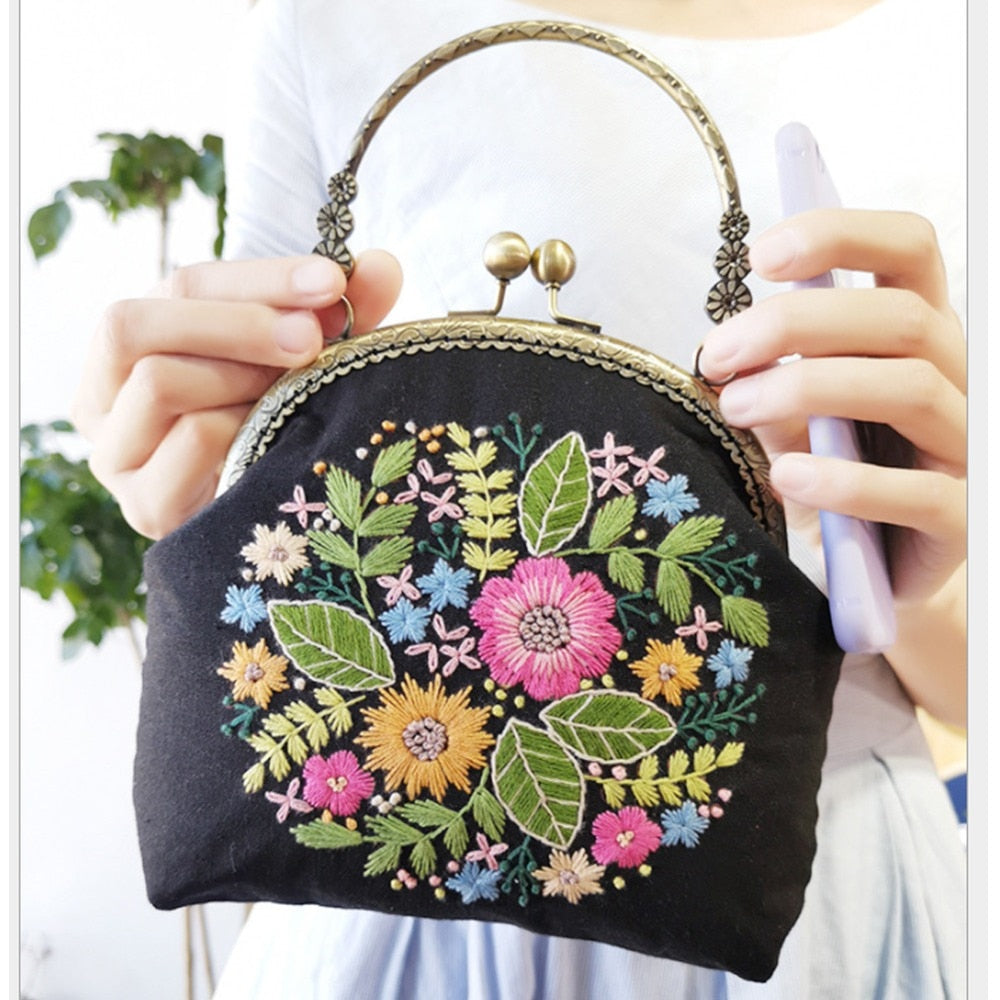 DIY Make Your Own Embroidery Handbag with Handle and Sling Chain