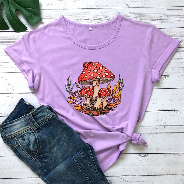 Woodland Red Mushrooms 100% Cotton T-shirt