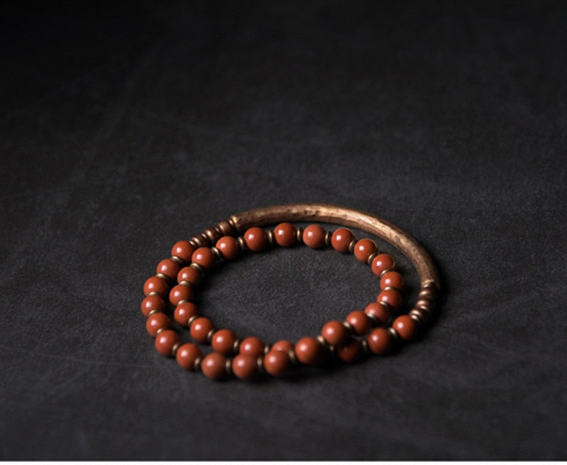 Multi Layer Copper African Grass Jade or Red Jasper Handcrafted Unisex Bracelet